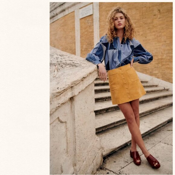 NWT Sezane Blue Geometric Patchwork Button Down Lealys Shirt 100% Cotton - Picture 2 of 12